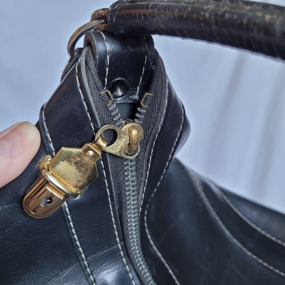 Quality Lg Black Leather Top Load Carry All Travel Bag Vtg Aero Zippers OOAK - Picture 10 of 16